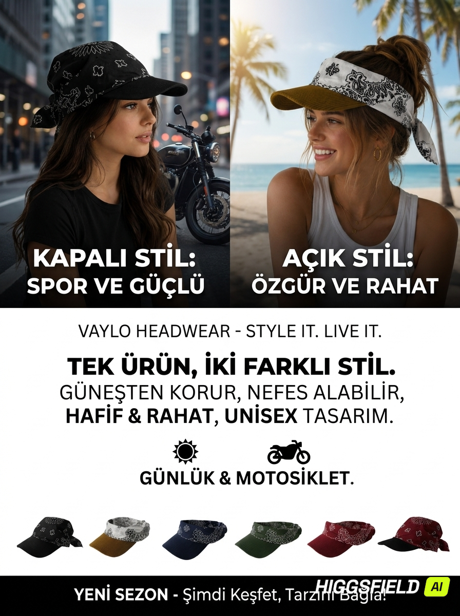 VAYLO® Bandana Şapka | Tek Ürün, 2 Farklı Kullanım