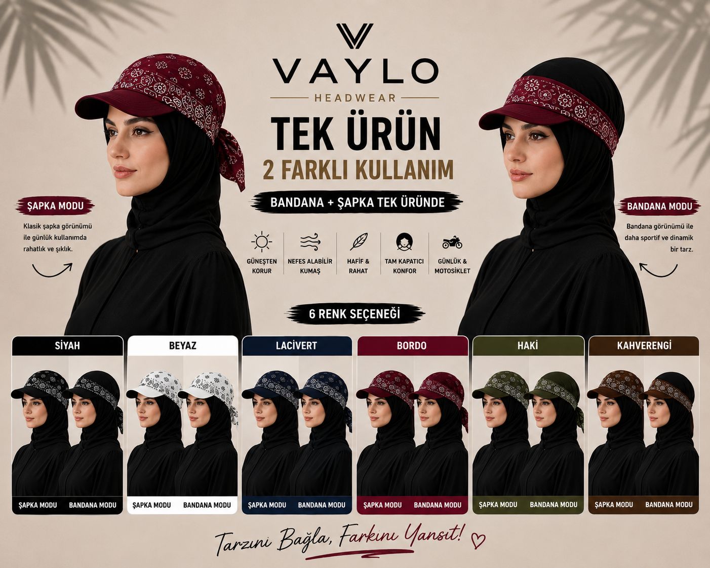 VAYLO® Bandana Şapka | Tek Ürün, 2 Farklı Kullanım